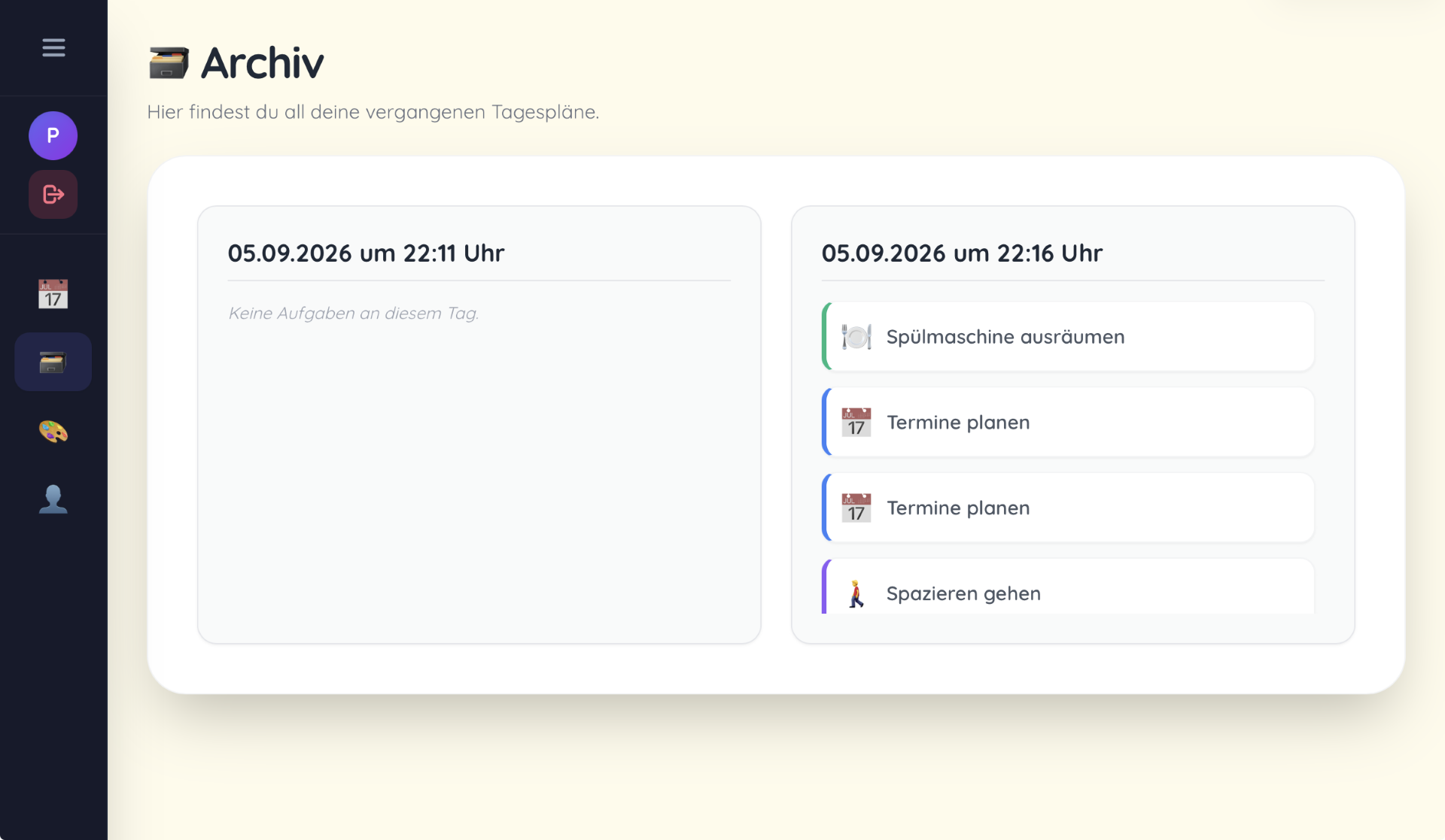 L4ZY Archiv – Vergangene Tagespläne und Gewohnheiten lückenlos dokumentiert