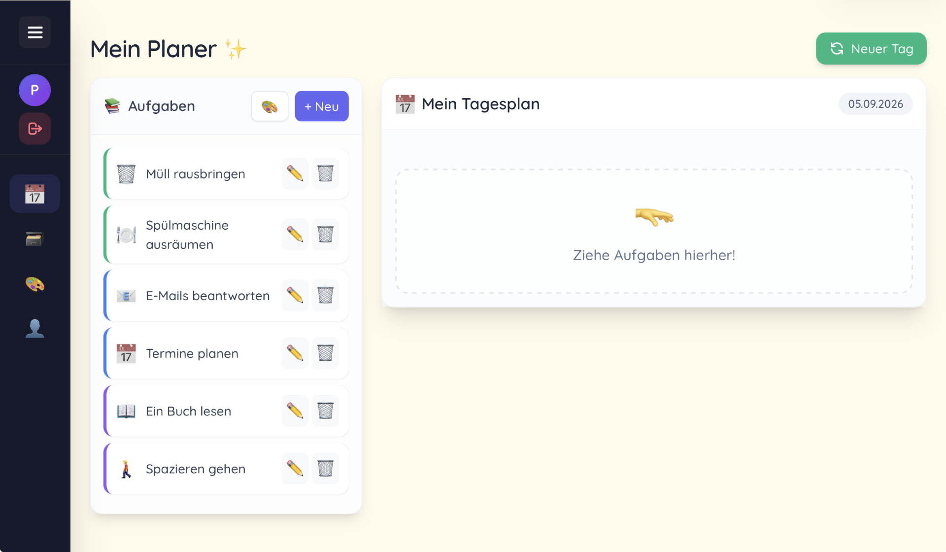 L4ZY Tagesplaner Vorschau – Visueller Tagesablauf mit Bildkärtchen und Drag & Drop für Kinder mit Autismus